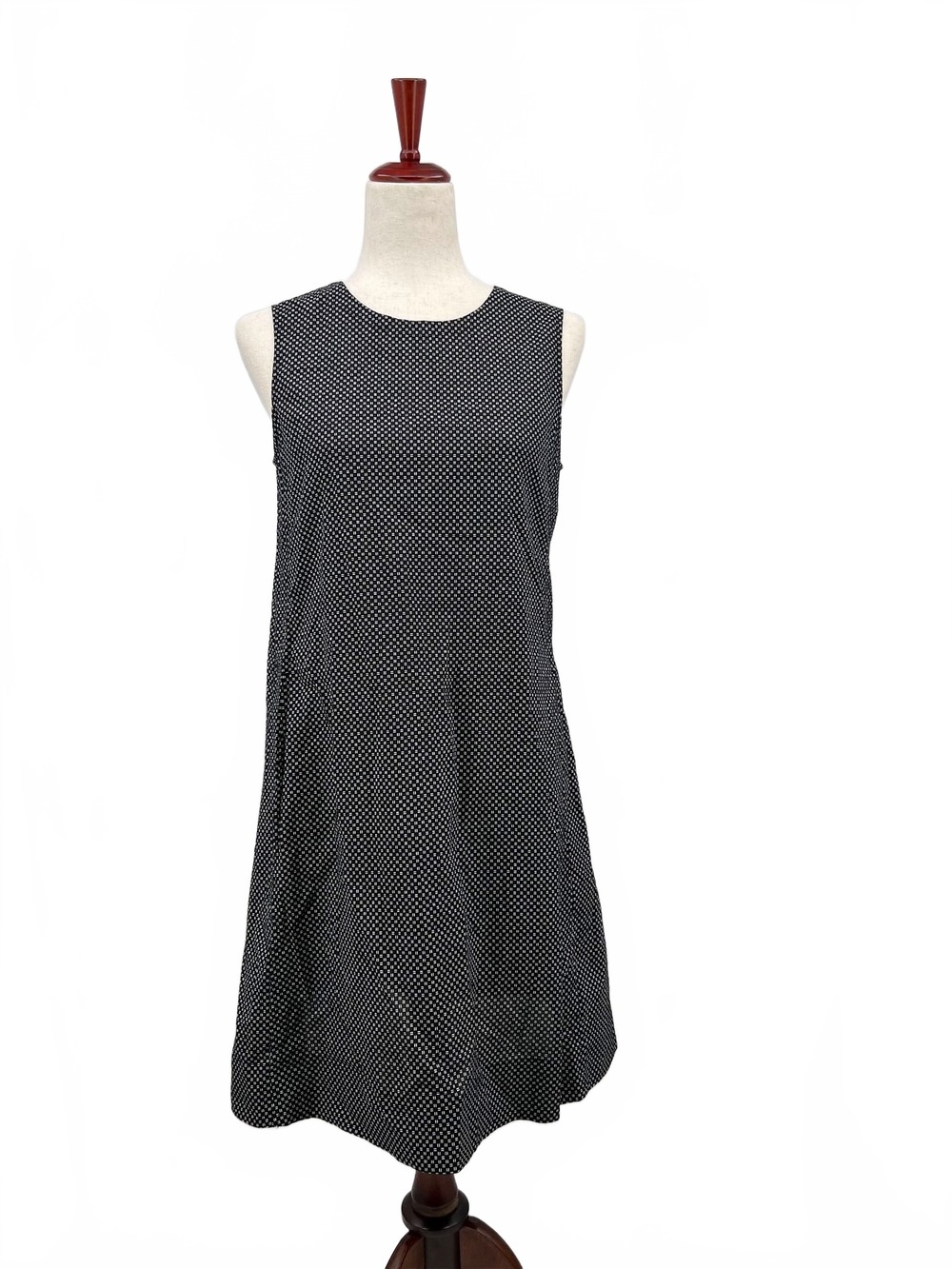 Eileen Fisher Grid Mini Dress Black White Cotton | XXS